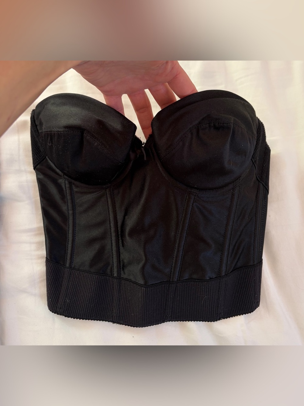 Vintage Black Satin Bustier Corset Top 34B Y2K Strapless Pinup Clubwear